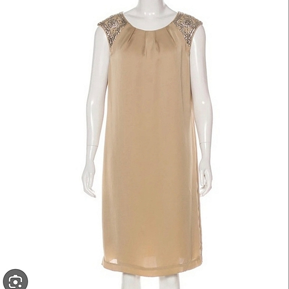 Tory Burch Oleander satin shift dress with silver embellished cap sleeve size 4. - Picture 3 of 6